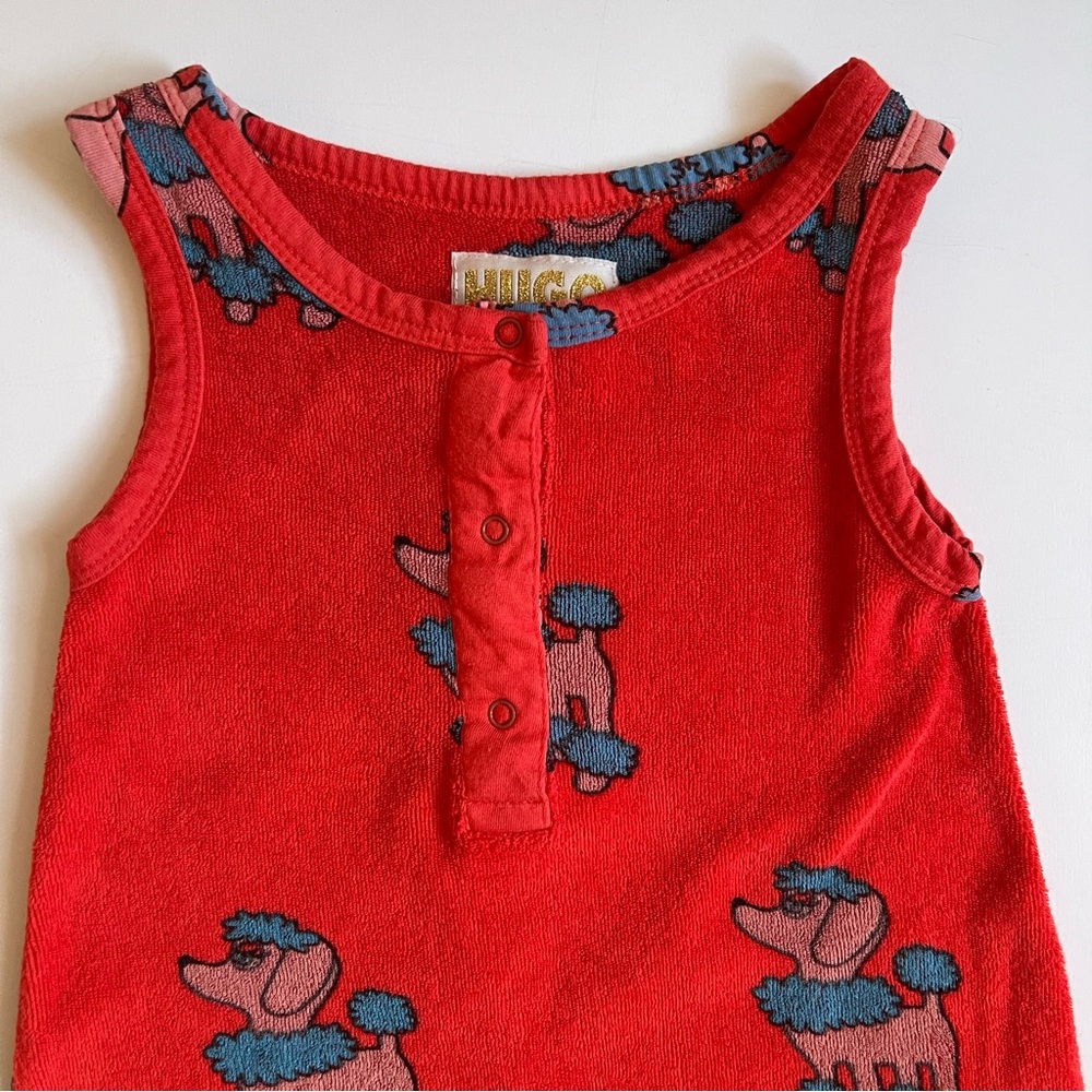 Hugo Loves Tiki Unisex Baby Red Terry Long Leg Romper - Poodle Print - 3-6M - Picture 4 of 14